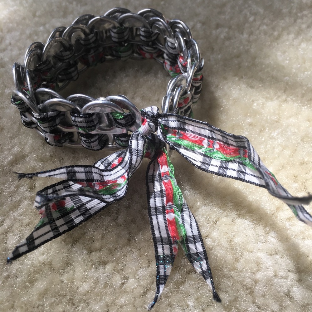 Pop tab bracelet with cherry ribbon